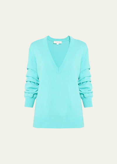 Shop Michael Kors Cashmere Push-sleeve Knit Sweater In Seafoam