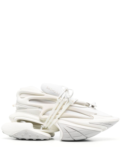 Shop Balmain White Unicorn Low Top Sneakers
