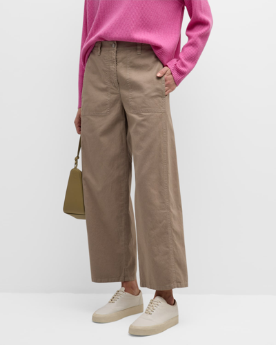 Shop Eileen Fisher Cropped Wide-leg Hemp-cotton Pants In Briar