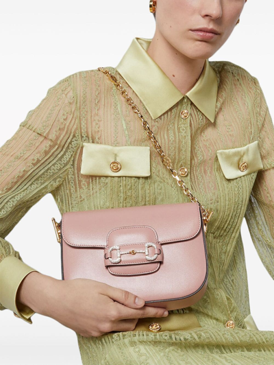 Shop Gucci Horsebit 1955 Mini Leather Shoulder Bag In Pink