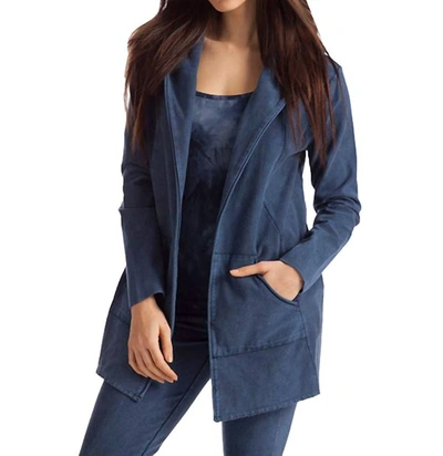 Shop French Kyss Monica Hooded Draped Cardigan In Denim In Blue