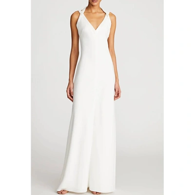 Shop Halston Heritage Allison Beaded Neckline Gown In Ivory In White
