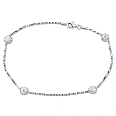 Mimi & Max 6mm Ball Station Chain Anklet With Sterling Silver Lobster Clasp - 9 In In White
