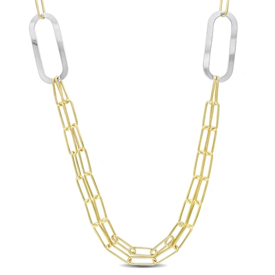 Mimi & Max Two-tone Paperclip Chain Necklace In Sterling Silver - 37 In In Yellow