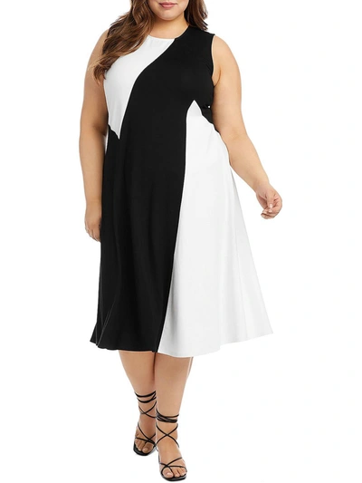Shop Karen Kane Plus Womens Colorblock Sleeveless Midi Dress In Black