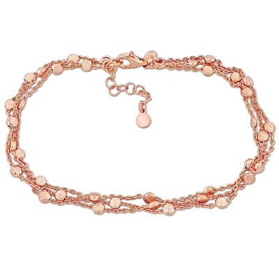 Mimi & Max Multi-strand Anklet With Lobster Clasp In Rose Plated Sterling Silver - 9 In In Pink