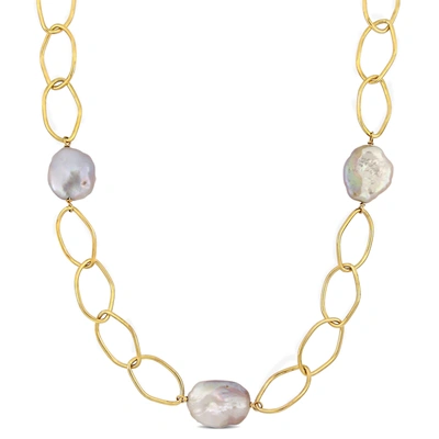 Mimi & Max 14-20mm Pink Cultured Freshwater Fancy Shape Pearl Chain Necklace In Yellow Silver - 26+1.5 In In Yellow