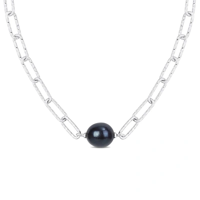 Shop Mimi & Max 11-12mm Black Cultured Freshwater Baroque Pearl Paperclip Necklace In Sterling Silver - 16+2 In