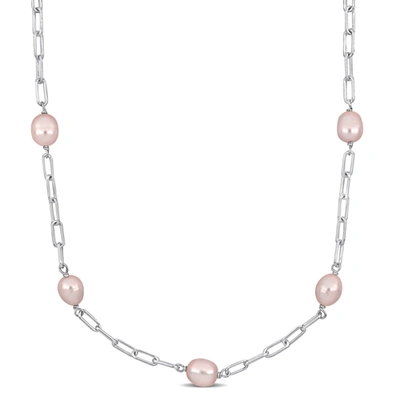 Mimi & Max 8-9mm Pink Cultured Freshwater Pearl Station Necklace In Sterling Silver - 18+2 In In Pink