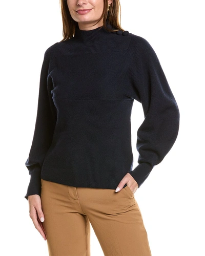 Shop Rebecca Taylor Rib Mock Neck Wool & Cashmere-blend Sweater In Blue