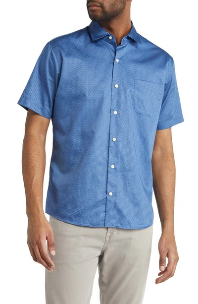 Shop Peter Millar Henry Short Sleeve Button-up Shirt In Twilight Blue