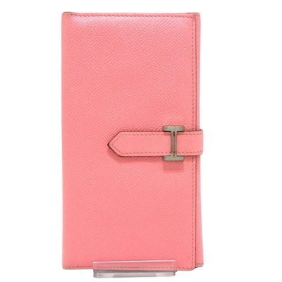 Shop Hermes Béarn Leather Wallet () In Pink
