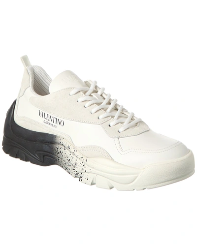 Shop Valentino Suede & Leather Sneaker In White