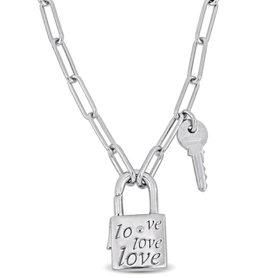 Mimi & Max Lock & Key Paper Clip Link Necklace In Sterling Silver - 18 In In White