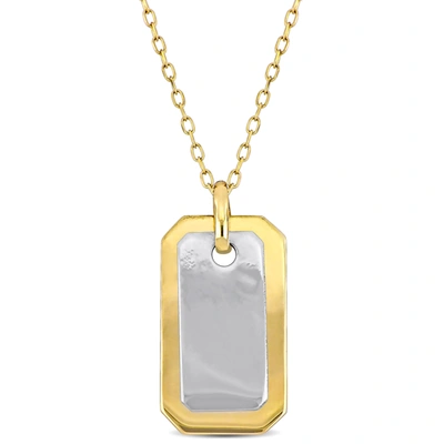 MIMI & MAX DOG TAG NECKLACE IN 10K TWO-TONE YELLOW AND WHITE GOLD-18 IN 