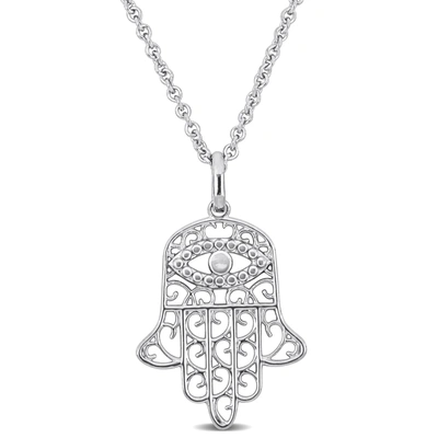 Mimi & Max Hamsa Charm Pendant With Chain In Sterling Silver - 17.5+1.5 In In White