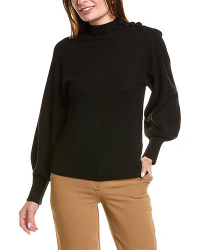 Shop Rebecca Taylor Rib Mock Neck Wool & Cashmere-blend Sweater In Black