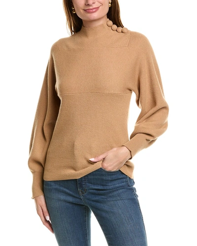 Shop Rebecca Taylor Rib Mock Neck Wool & Cashmere-blend Sweater In Gold