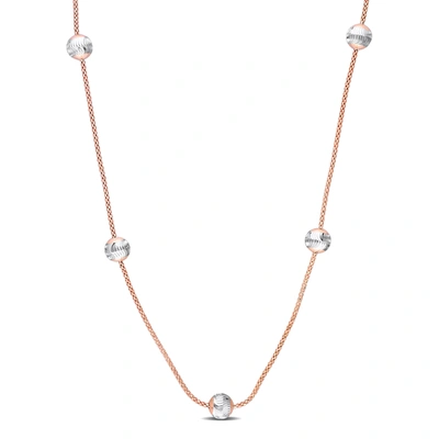Shop Mimi & Max 6mm White Ball Station Chain Necklace In Rose Plated Sterling Silver - 18 In In Pink