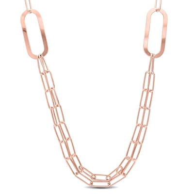 Mimi & Max Paperclip Chain Necklace In Rose Plated Sterling Silver - 37 In In Pink