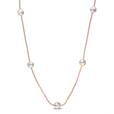 Mimi & Max 6mm White Ball Station Chain Necklace In Rose Plated Sterling Silver - 18 In In Pink