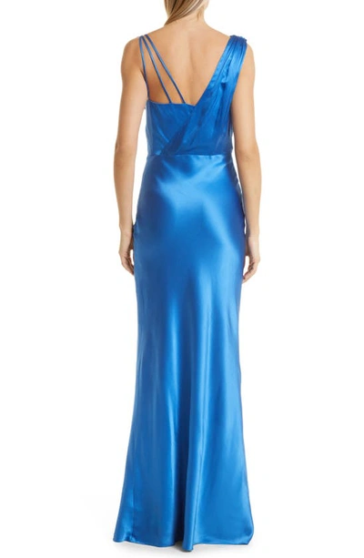 Shop Veronica Beard Sanderson Cowl Neck Silk Blend Gown In Azure Blue