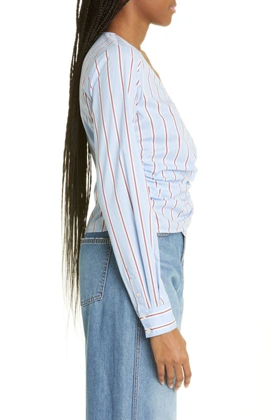 Shop Veronica Beard Ozzie Stripe Faux Wrap Shirt In Aero Blue/ Brick Multi