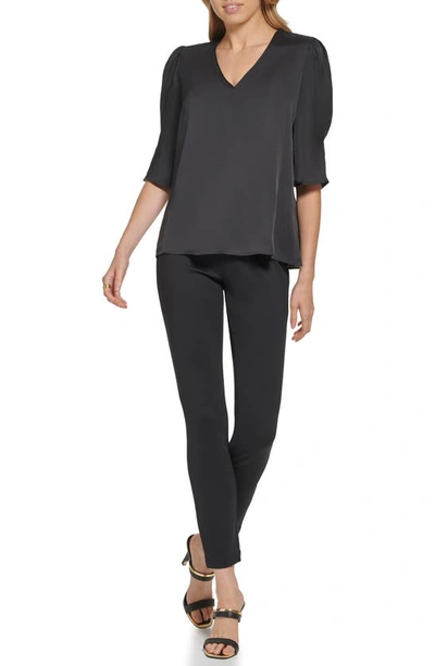 Dkny Puff Sleeve Blouse In Black