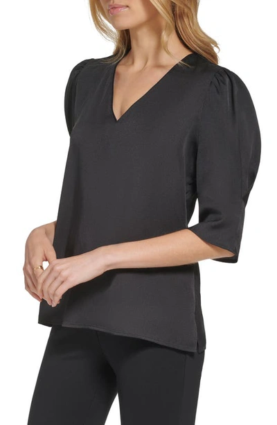 Dkny Puff Sleeve Blouse In Black