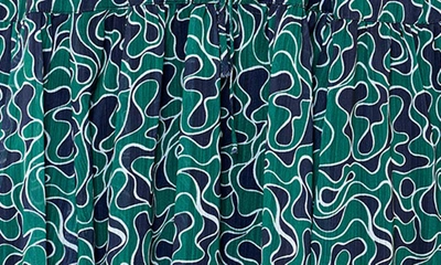 La Ligne Smocked Flutter Sleeve Midi Dress In Navy/ Forest Green/ Pale Blue