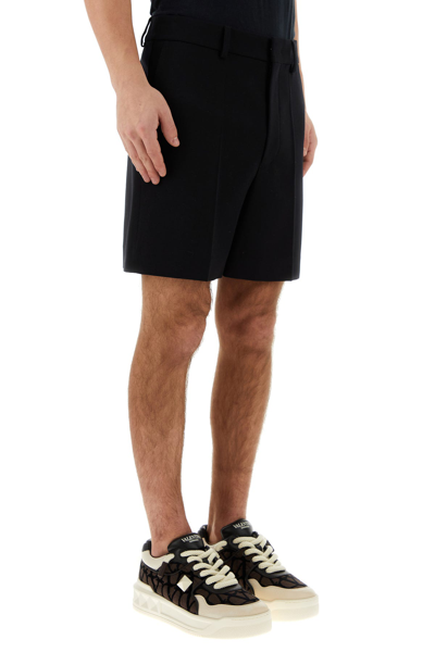 Valentino Garavani Black Bermuda Shorts With Vlogo Print In Toile Iconographe Man