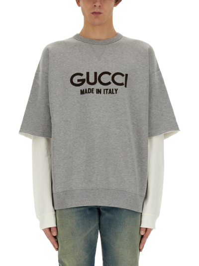 Shop Gucci Layered Effect Logo Detailed Sweatshirt In Grey