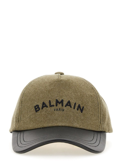 Shop Balmain Logo Embroidered Baseball Cap In Brown