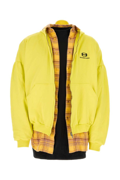 Shop Balenciaga Unity Sports Icon Layered Zipped Hoodie In Yellow
