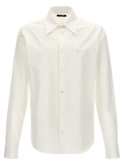 Shop Balmain Logo Embroidered Buttoned Shirt In White