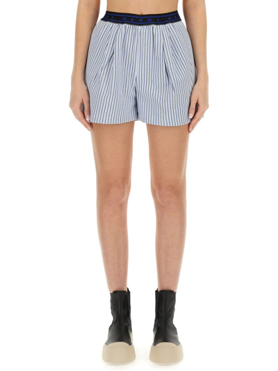 Shop Marni Striped Logo Waist Shorts In Multi