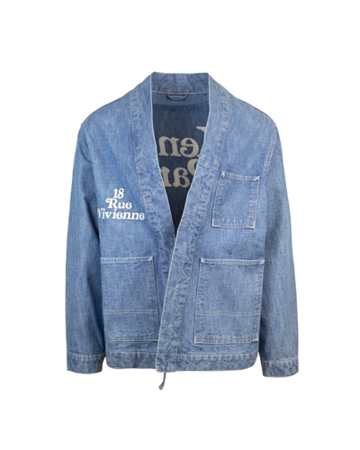 Shop Kenzo Logo Embroidered Belted Kimono Jacket In Blue