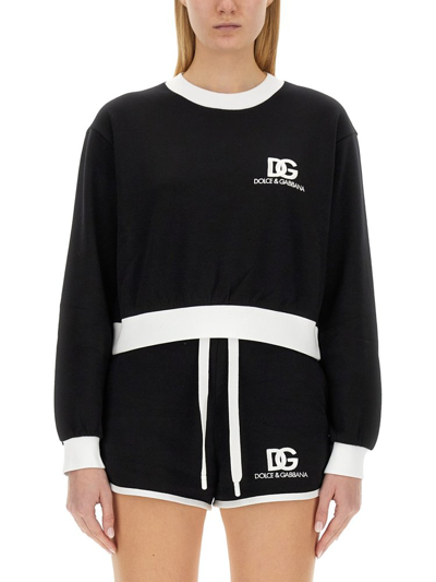 Shop Dolce & Gabbana Dg Logo Embroidered Jersey Sweatshirt In Black