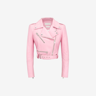 Shop Alexander Mcqueen Cropped Biker Jacket In Pale Pink