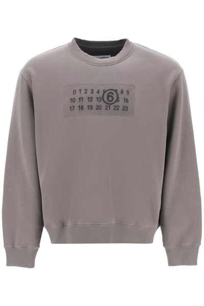 Shop Mm6 Maison Margiela Numeric Printed Crewneck Sweatshirt In Grey