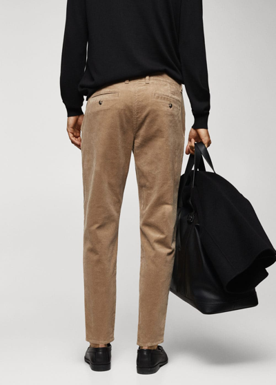 Shop Mango Corduroy Slim-fit Trousers With Drawstring Beige