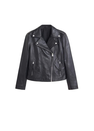Shop Mango Leather Biker Jacket Black In Noir