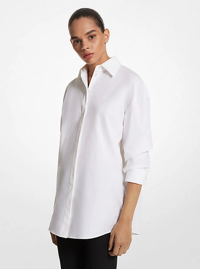 Shop Michael Kors Organic Stretch Cotton Poplin Shirt In White