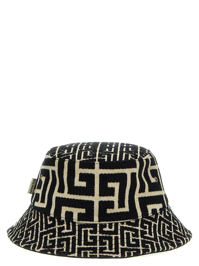 Shop Balmain 'monogram' Bucket Hat In White/black
