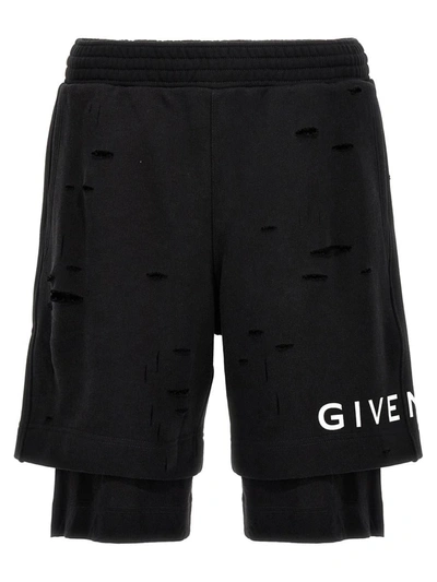 Shop Givenchy Detroyed-effect Bermuda Shorts In Black