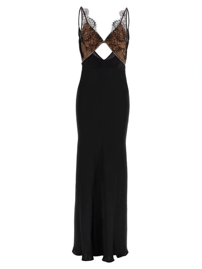 Shop Self-portrait 'black Lace Satin Maxi' Dress
