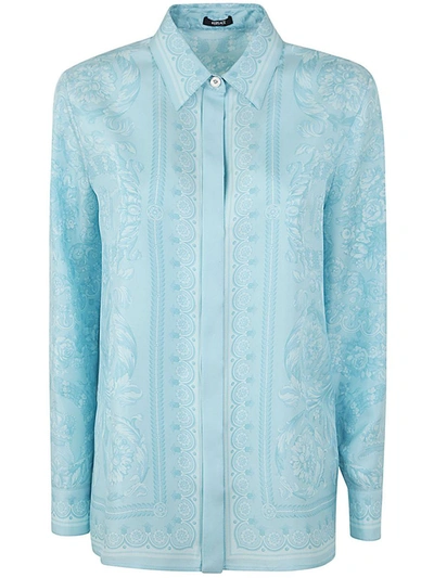 Shop Versace Formal Shirt Silk Twill Fabric Baroque Print 92 Clothing In Blue