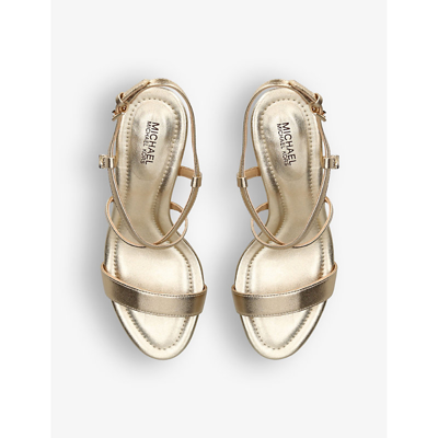 Shop Michael Michael Kors Women's Gold Veronica Gold-toned Leather Heeled Sandals