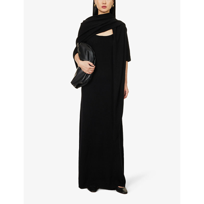 Shop Totême Toteme Women's Black Shawl-overlay Slim-fit Cashmere-knit Maxi Dress