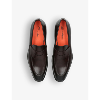 Shop Santoni Duke Leather Penny Loafers In Brown